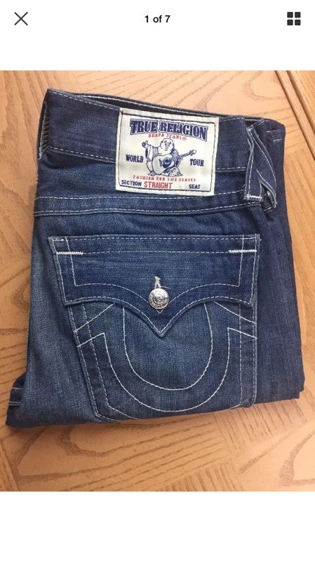 True Religion Mens Jeans RN#112790 CA#57414 Straight - Waist 30 Blue/ White