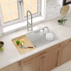 DeerValley Fireclay Workstation Kitchen Sink 33" L x 19" W Large Single Bowl Undermount/Drop-in Sink