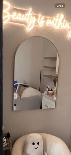 BEAUTYPEAK 24"x36" Arch Bathroom Mirror, Wall Mounted Mirror, Gold Vanity Wall Mirror w/Metal Frame for Bedroom, Entryway, Living Room