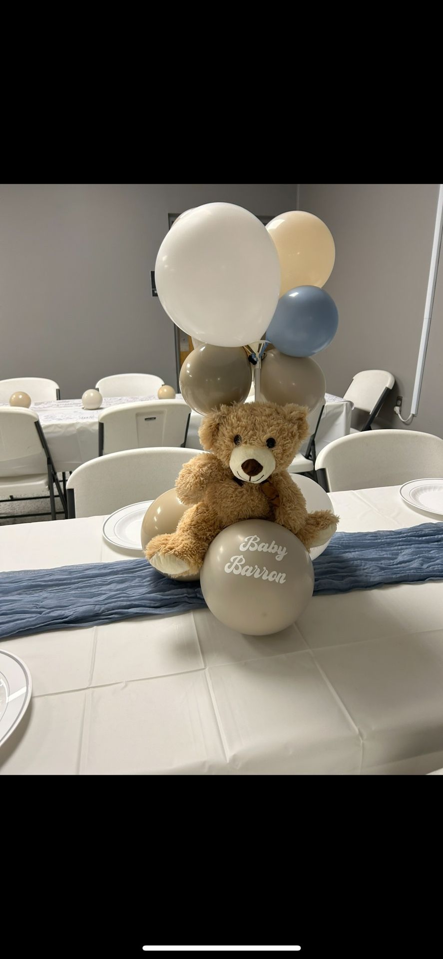 12 Blue Table Runners 10ft Long & 5 Bears Used For Center Pieces Can Be Used For Party /baby Shower /wedding