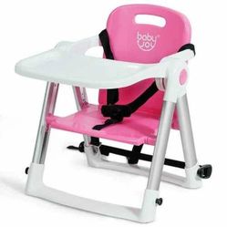 Baby Booster Folding Travel High Chair with Safety Belt & Tray-Pink D681-BB0482PI