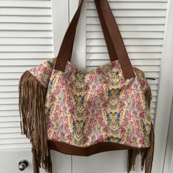 Pilyc Barcelona boho bag with multicolored design and leather fringes 