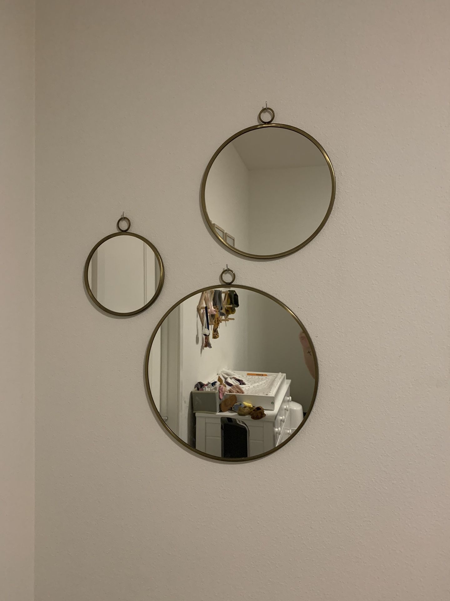 Brass Rimmed Round Mirrors - Set Of 3