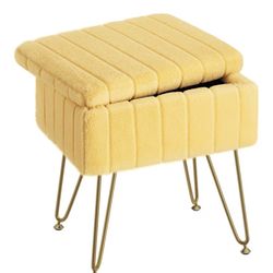 Fuzzy Yellow Fur Ottoman With Storage