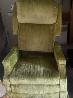 vintage olive green crushed velvet reclining armchair