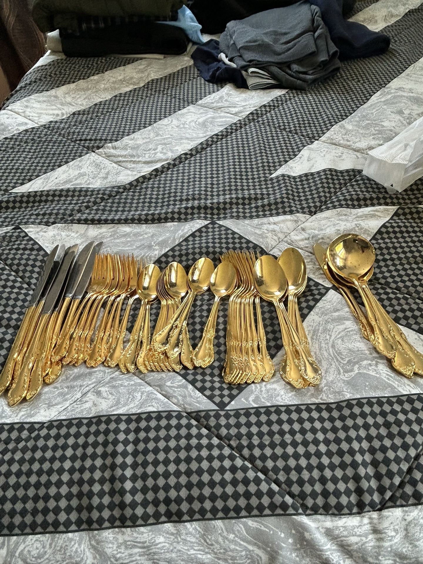 56 Pieces Silver Wear Gold Plated
