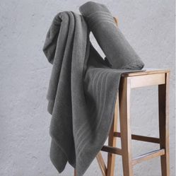 2 Brand New Large Hammam Linen Grey Bath Towels