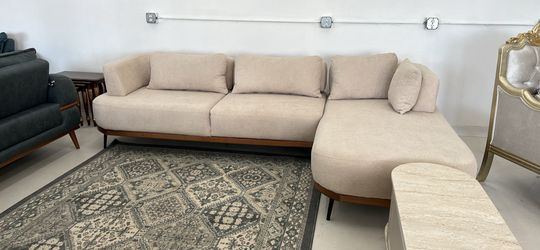 90" Sectional Sofa, Mid-Century Modern L Shaped Couches, Plush Fabric Upholstered, Convertable Bed