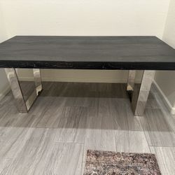 Modern Solid Wood Dining Table – 78” x 42” – 4” Thick Top + Metal Base