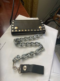 Motorcycle leather wallet and chain
