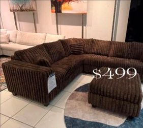 Sectional sofa with ottoman dark brown or black fur-like jumbo corduroy NEW