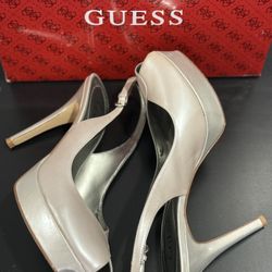 GUESS Silver Leather Platform Heels 