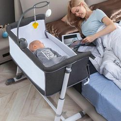 RONBEI Bassinet,Bassinet for Baby,Bedside Crib,Baby Bassinets Bedside Sleeper for Newborn Infant| Built-in Wheels, Grey

