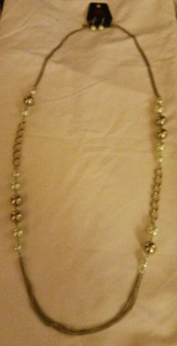 Silver Chain Necklace with Pearl and Crystal Beads