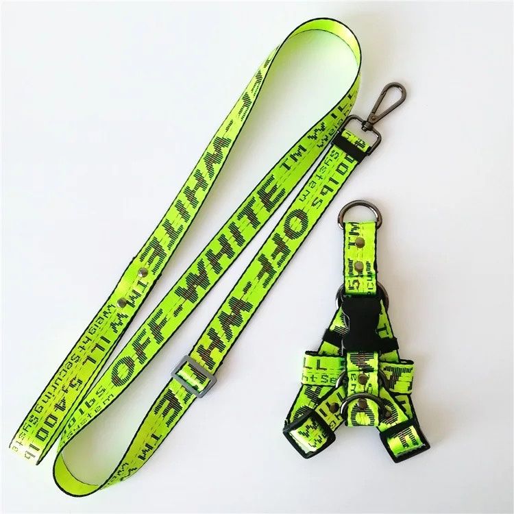 Fluorescent Green “Off-White” Dog Leash & Harness Set