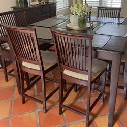 Brown Wood 8-piece Pub Dining Table