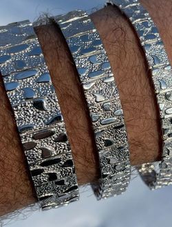 Real Solid 925 Sterling Silver Mens Nugget Bracelet