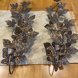 Vintage MCM metal leaf lightweight set of 2 candle holders. Farmhouse/ cottage/ rustic / modern.