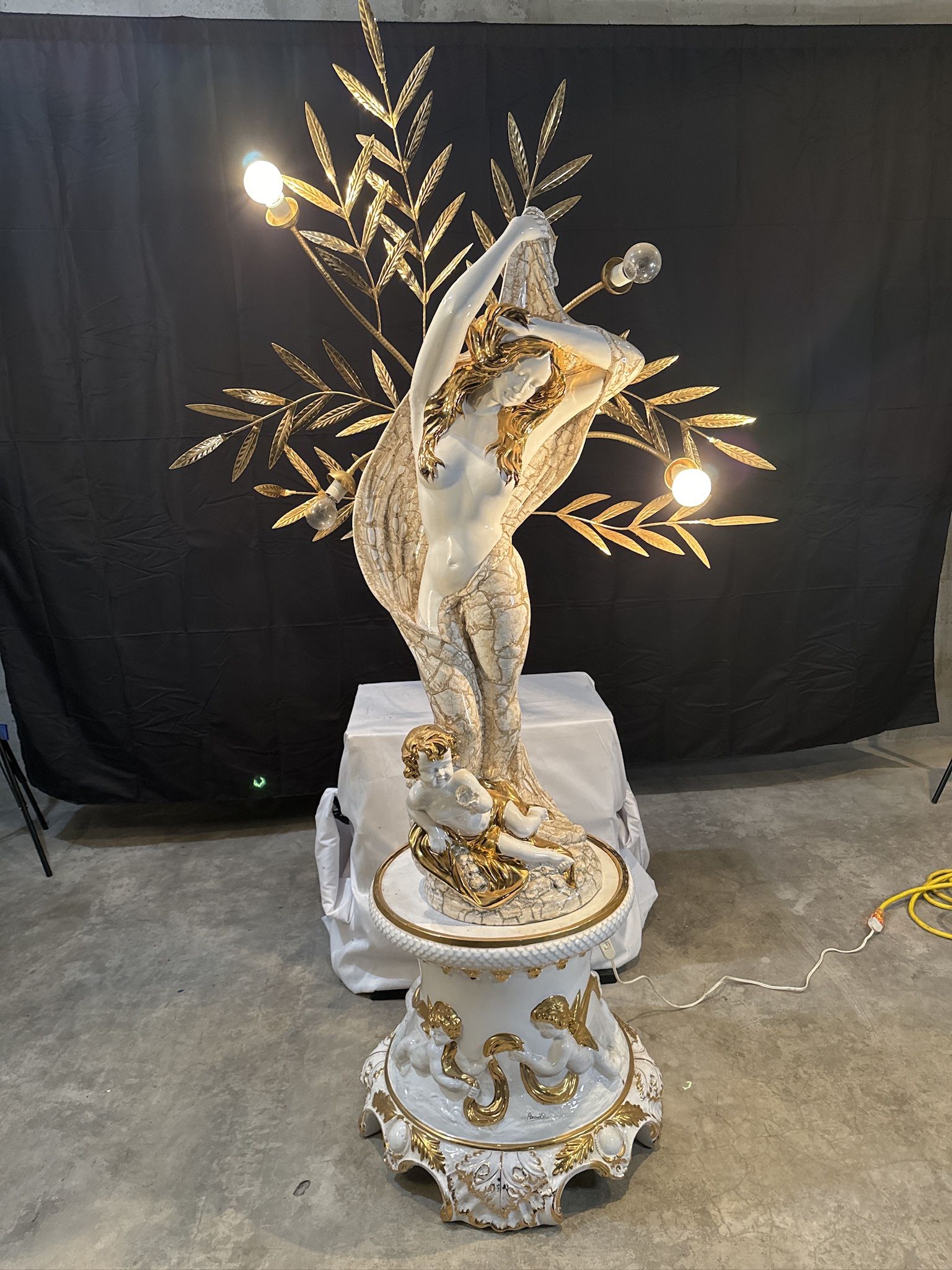 vintage Italian porcelain and gilt lamp sculpture