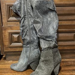 Torrid Silver Sparkle Slouch Boot Size 7.5 Wide Width Wide Calf Knee High