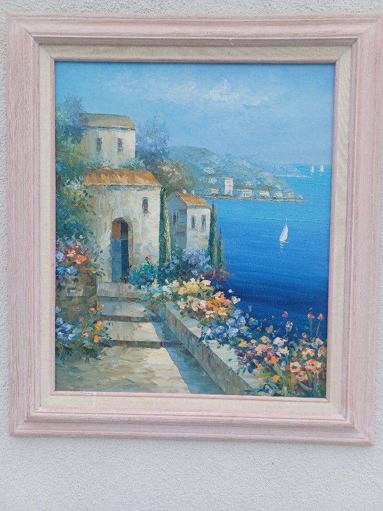 Beautiful Framed Painting Of Coastal Sea Scape 