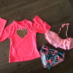 Girls Two Peice Swim Wear + Rash Guard - 6/6X