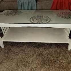 Cream Colored Coffee Table With Glass Top