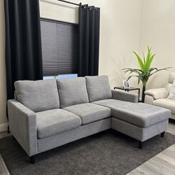Modern Light Grey Sectional Couch With Reversible Chaise