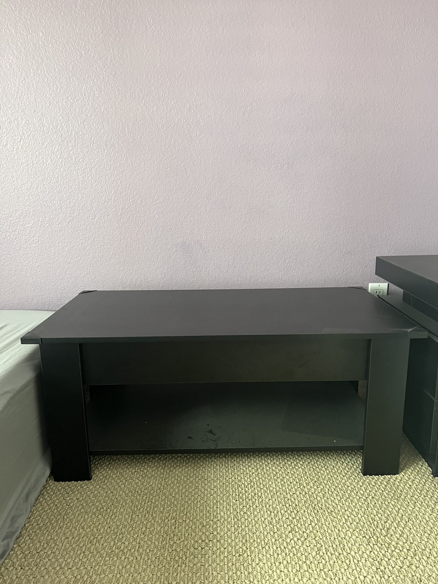 Black lift coffee table with hidden storage, 38.6 in