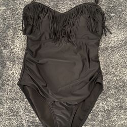 Black Fringe One piece Swimsuit