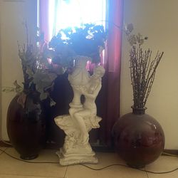 2 big burgundy vases & Italian woman statue  In Glendale on Happy Valley 