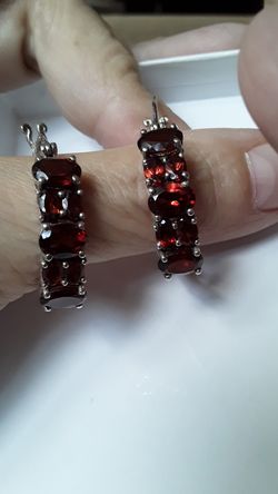 Dark Garnet hoop earrings set in silver.