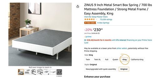 ZINUS 9 Inch Metal Smart Box Spring King in box