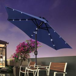 7.5FT Solar Umbrella, 18 LED Lighted Patio Umbrella (In Box)