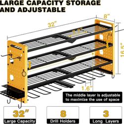 32” Power Tool Organizer Wall Mount,4 Layers Large Capacity Tool Rack (YELLOW) 