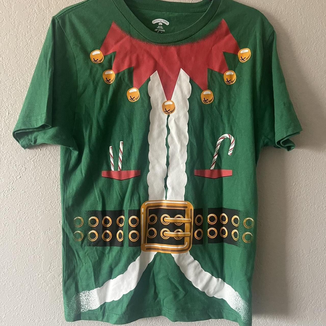 Holiday Time, Women’s Green Elf Ugly Christmas Shortsleeved T-Shirt, Size S