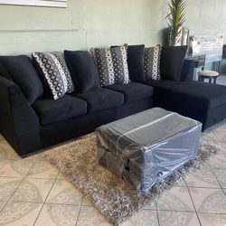 Black Sectional With Designed Pillows Really Soft Fabric 