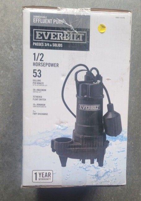 Everbilt Submersible Effluent Pump 1/2 HP 53 Gallons Per Minute