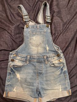 Distressed Denim Overall Shorts