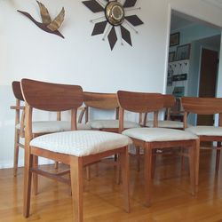 Vintage Mid Century Dining Chairs, Set Of 6, Restored, Reupholstered (See Full Details In Description) Https 
