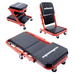 Mechanic Creeper 40inches 3-in-1 Z Seat 480lbs Capacity, Foldable Garage Chair Adjustable Rolling Folding with 6pcs Wheels Roller, Lay Down Sit Lean B