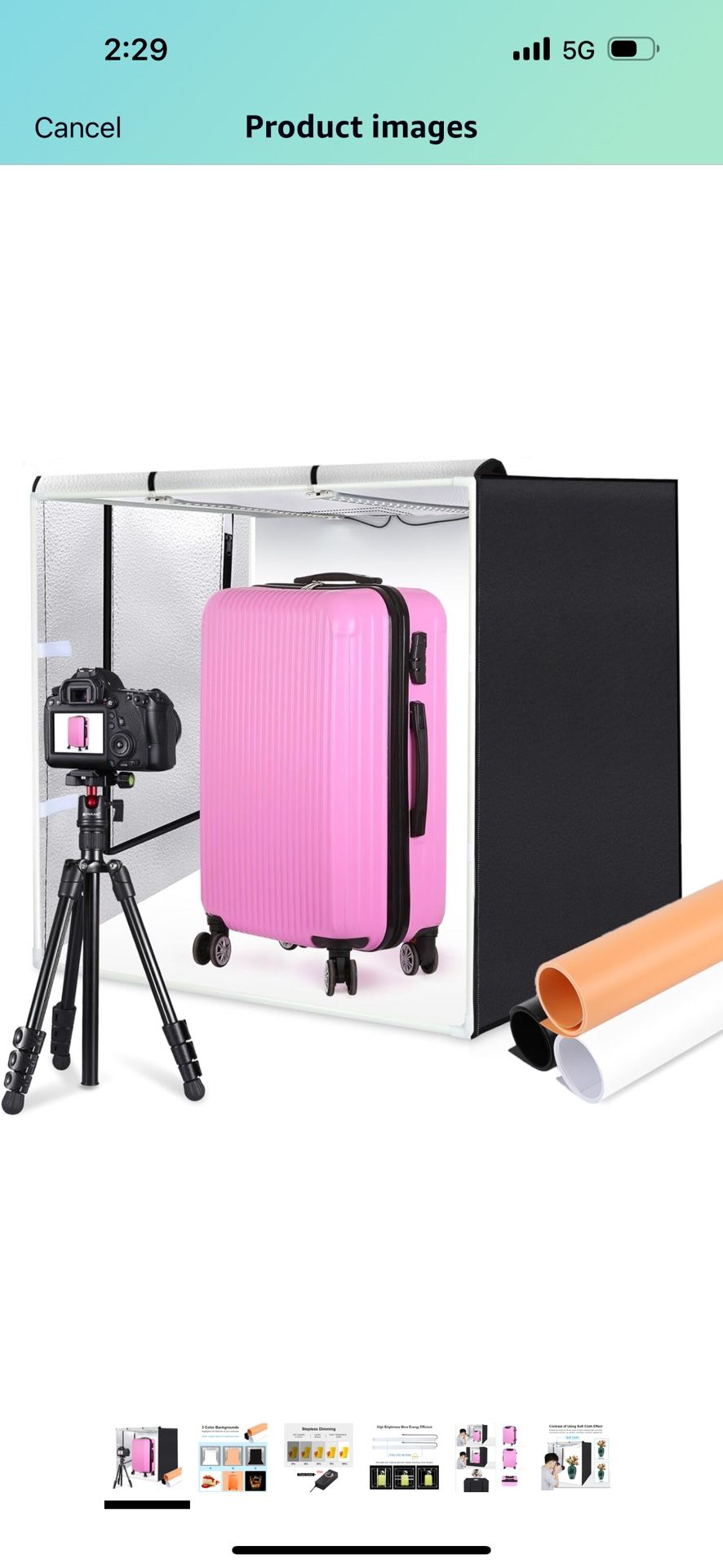 Photo Studio Box 32” Foldable Portable LED Light Strip And 3 Background Colors