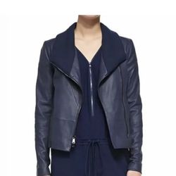 Vince Leather Jacket/ Navy Blue Leather Jacket / medium