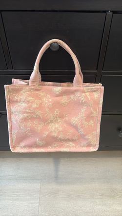 Pink Floral Embroidered Canvas Tote Bag