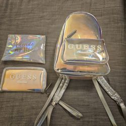Guess iridescent backpack purse and wallet set (Rare)