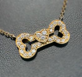 Jewelry 14k yellow gold paper clip   necklace chain 17.0" 1.00mm width heart bone natural diamond pendant