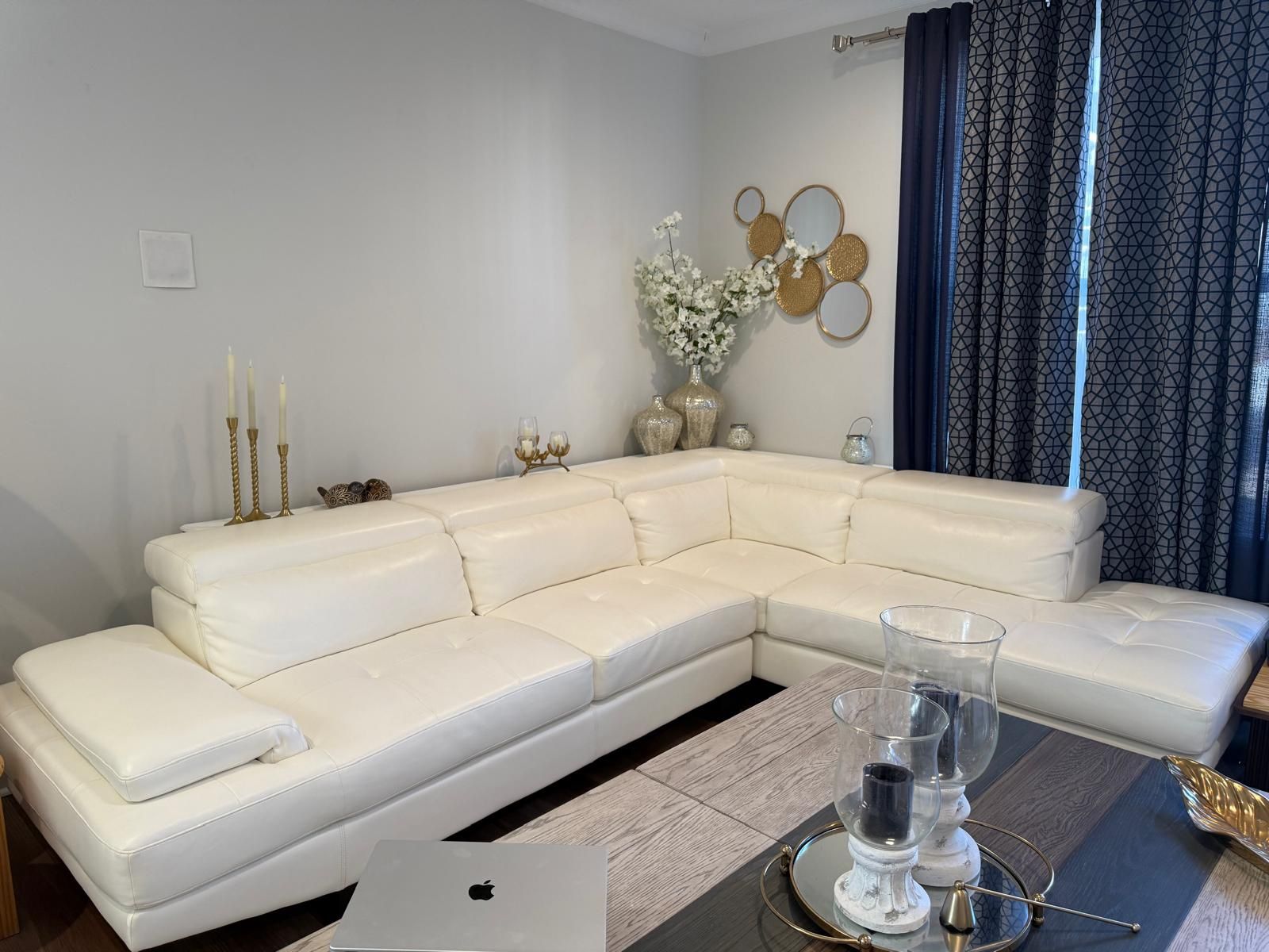 Sectional L Sofa With Faux Leather Upholstery
