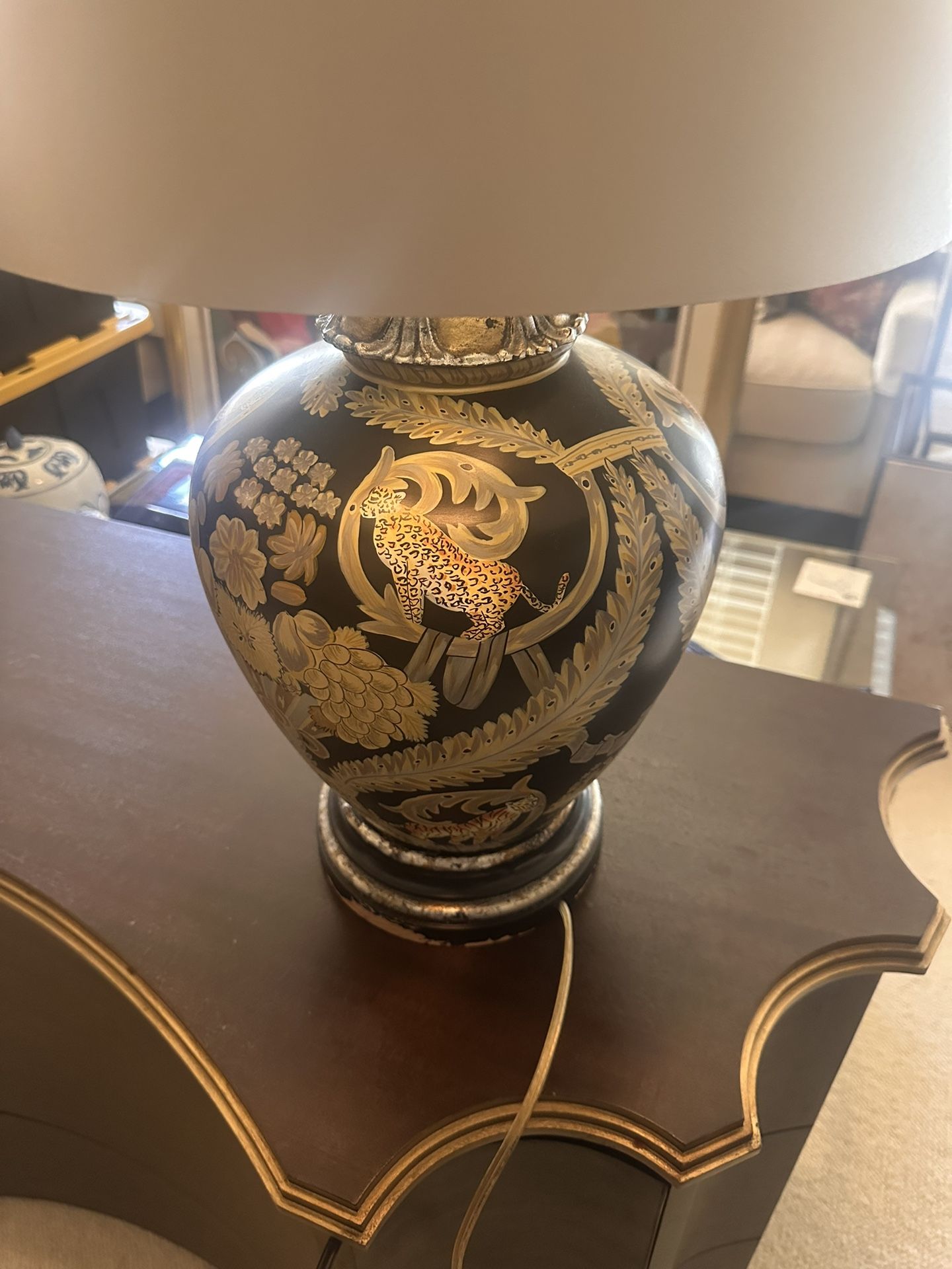Vintage Chinese Porcelain Lamp Tiger/cheetah