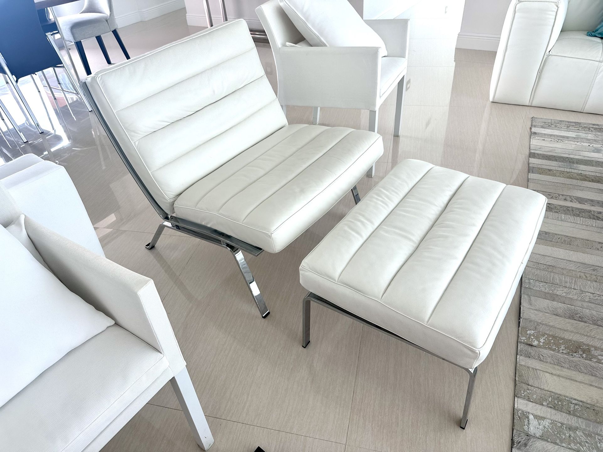 Leather Chrome Chair With Ottoman - House Of Denmark