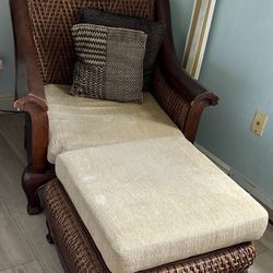 Vintage Tropical Lounge Large Chair With Ottoman 